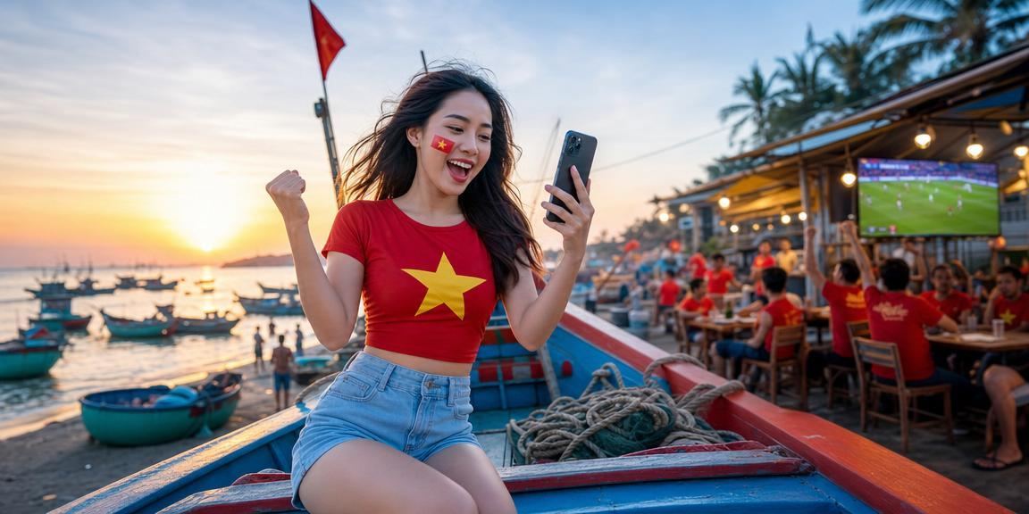 Người chơi casino trên điện thoại di động tại bãi biển Mũi Né